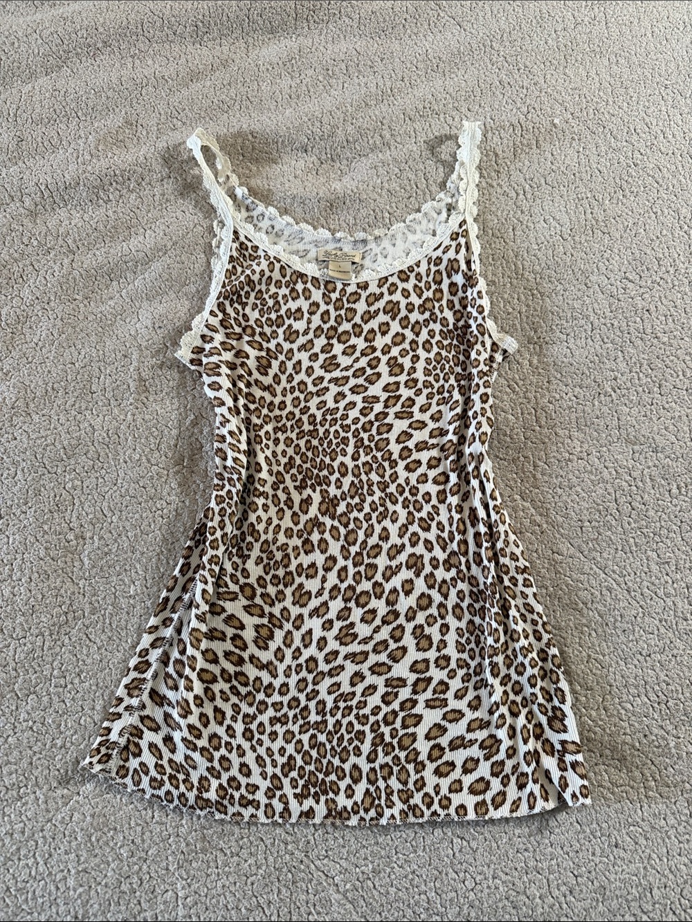 Lucky Live in Love Y2K Leopard-Print Lace-Trim Camisole in Cream and Brown Large